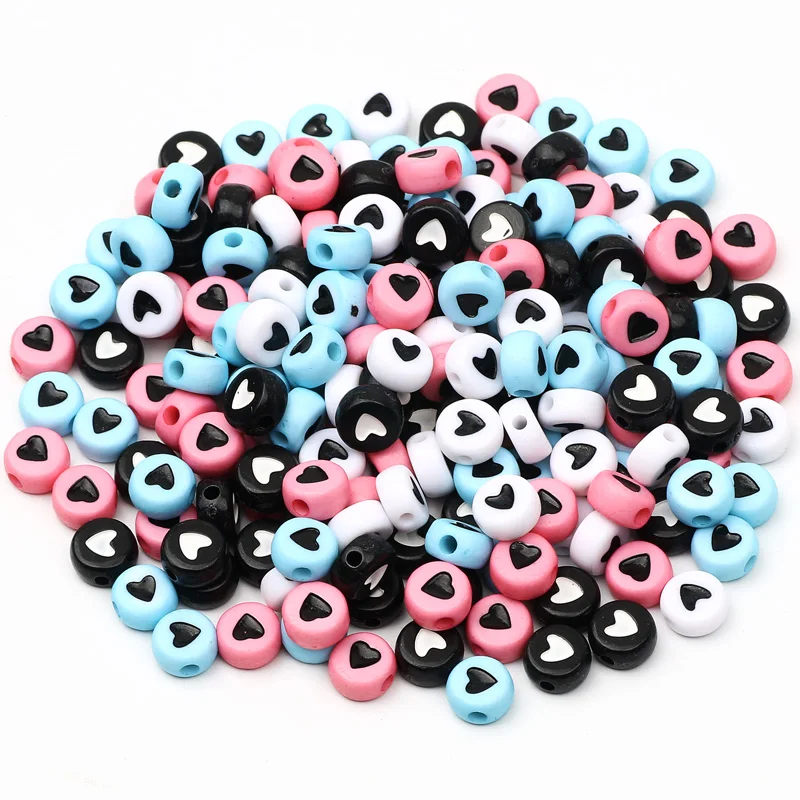 

100/200/300Pcs Mixed Charm Heart Acrylic Beads Flat Round Loose Spacer Beads For Needlework Diy Jewelry Making Bracelet Necklace