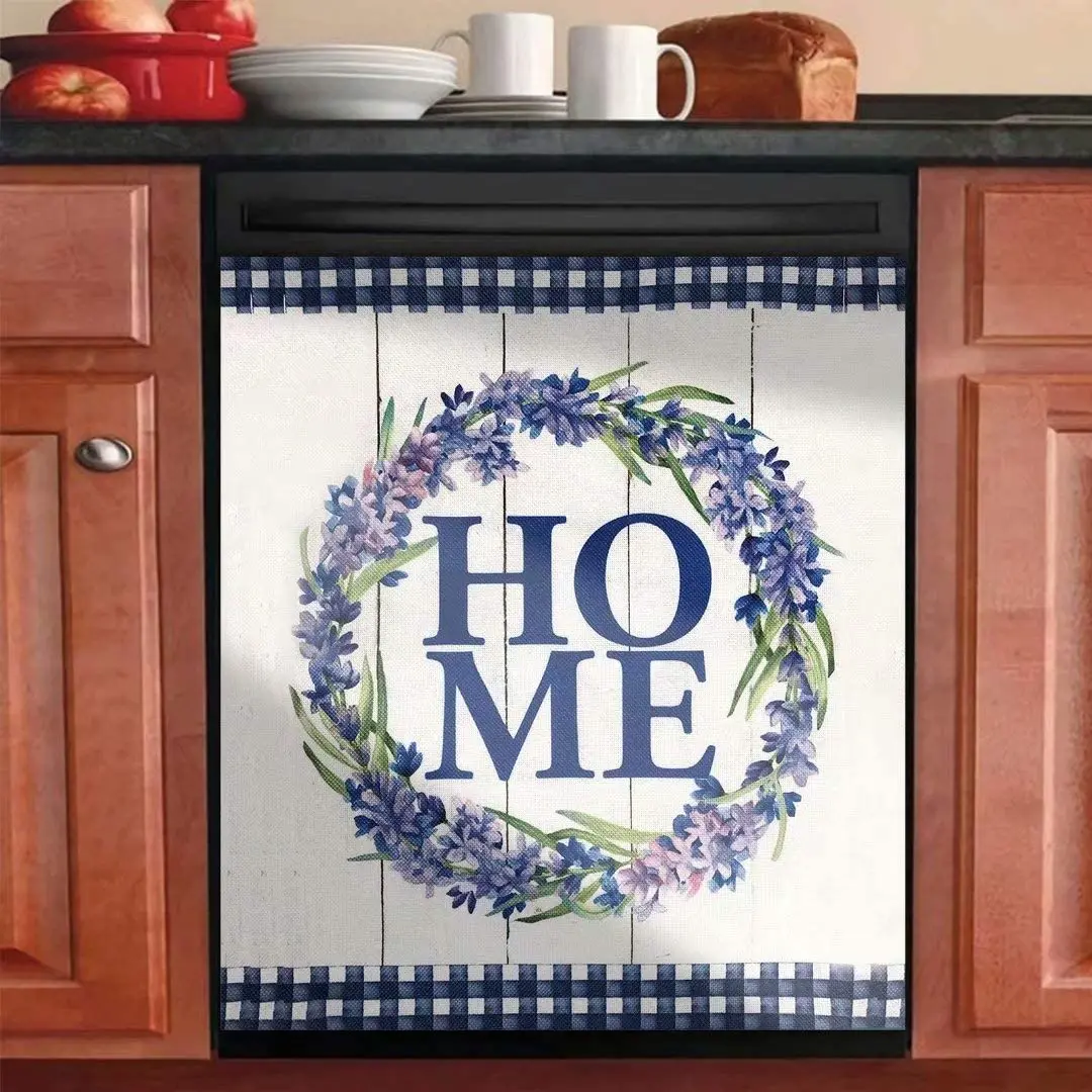 

Floral Home Magnetic Dishwasher Sticker 3D,Flower Kitchen Decorative Refrigerators Cover Farmhouse Wreath on Burlap Pattern Magn