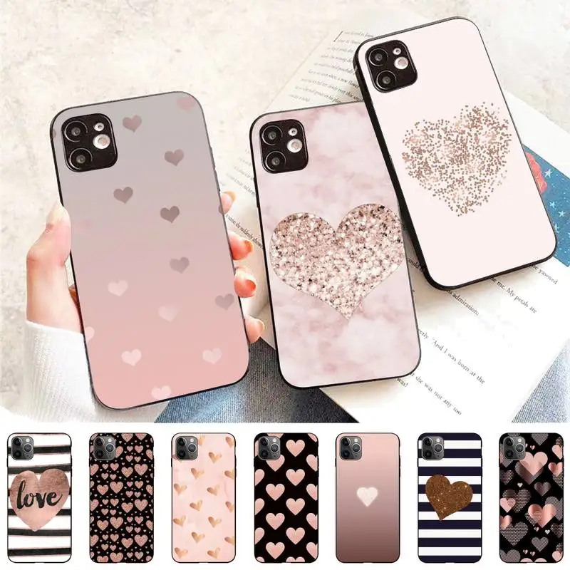 

Gold Rose Love heart Phone Case for iPhone 11 12 13 Mini Pro Max 8 7 6 6S Plus X 5 S SE 2020 XR XS 10 case