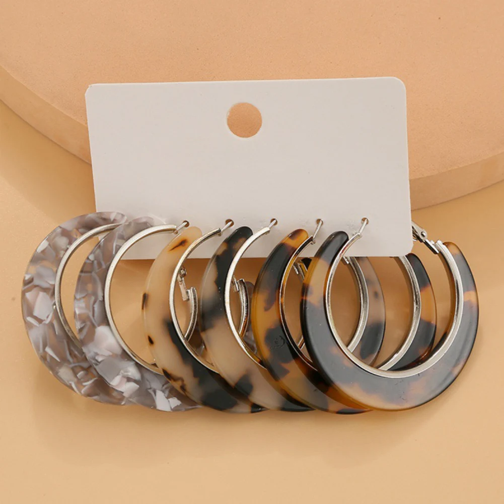 

Trendy Acrylic Geometric Hoop Earring Sets for Women Vintage Bohemia Colorful Acrylic C-Shaped Earrings Fashion Jewelry Gifts