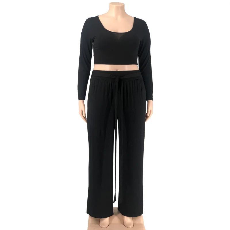 Plus Size Sets Solid Long Sleeve Plus Size Women Clothing Two Piece Set for Women Plus Size Matching Sets O-Neck Elastic Waist