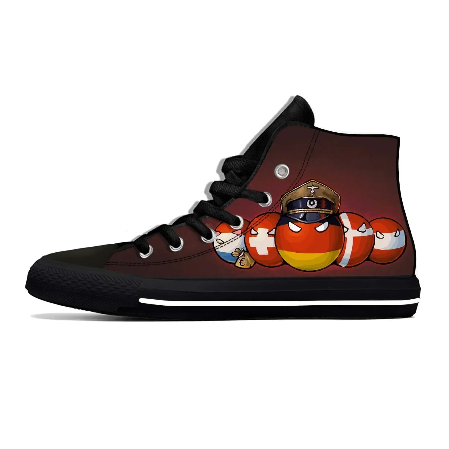 Фото Кроссовки Countryballs Polandball с забавным 3D-принтом, повседневные, модные, высокие, из ткани, для мужчин и женщин, легкие, дышащие. №3