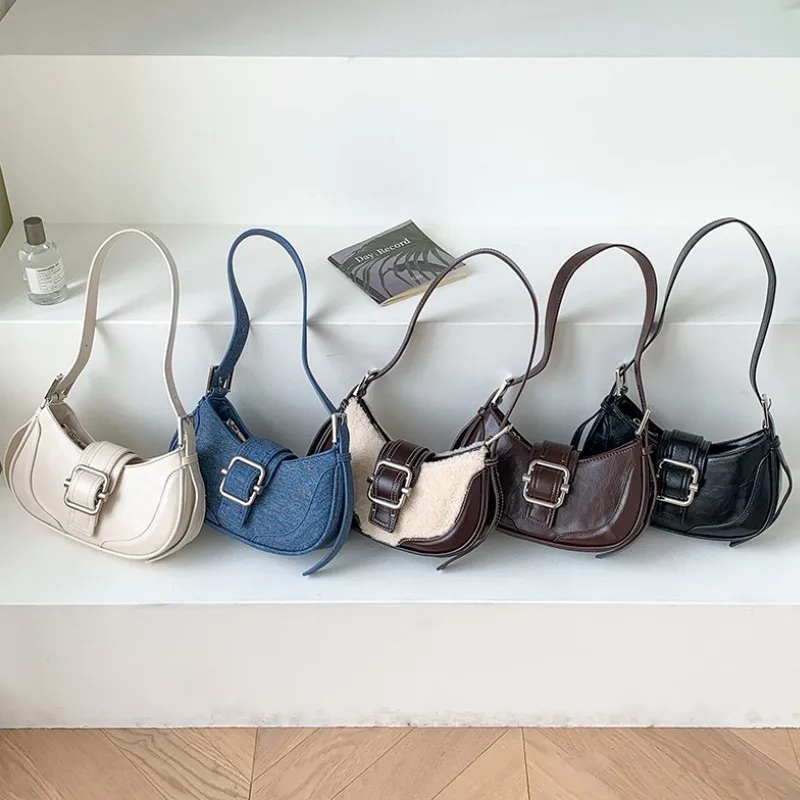 

Vintage Handbags For Women Half-Moon Leather Hasp Shoulder Crossbody Bag Designer Luxury Ladies Underarm Bags Hobo