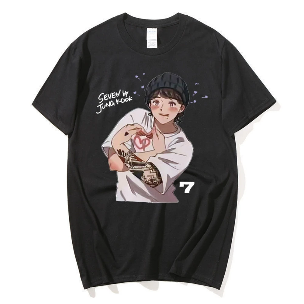 

Casual Women's T-shirt KPOP SEVEN 7 JUNG-KOOK Cotton Short Sleeve Summer Harajuku Fashion Couple Kawaii Cartoon Print Tee Top