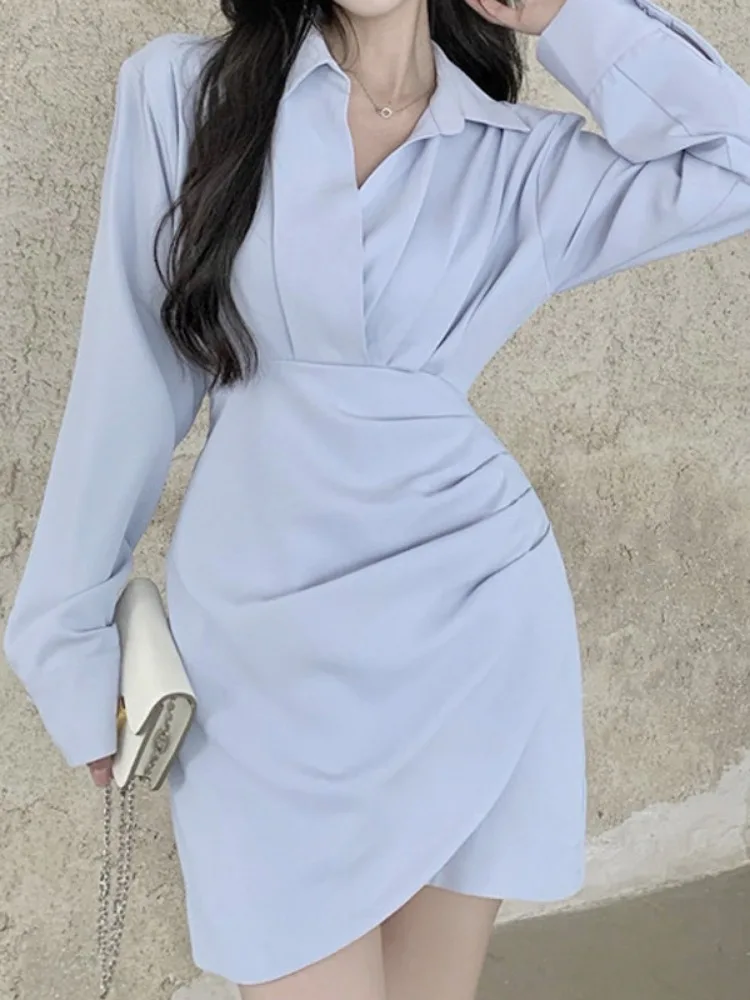 

QWEEK, мини-платье-рубашка, женское облегающее короткое платье в Корейском стиле, Осень-зима 2023, новая коллекция