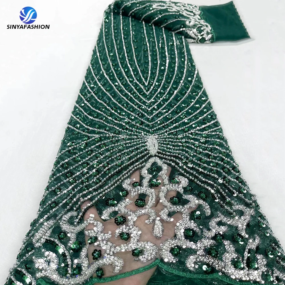 

New Arrival Heavy Beaded Lace Fabric Tulle Bridal Luxury Fully Beaded Sequins Fabric For Women Luxury Party Dress