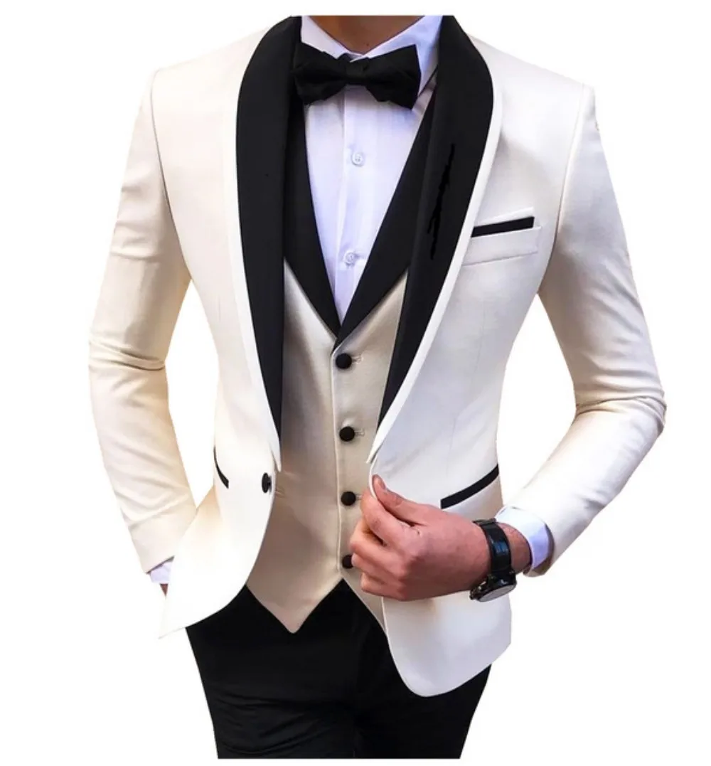 

Groom Wear Best Man Wear Suits With Black Pants Slim High Quality Wedding Business Prom Party Suits 3 Pieces (Jacket+Vest+Pants)