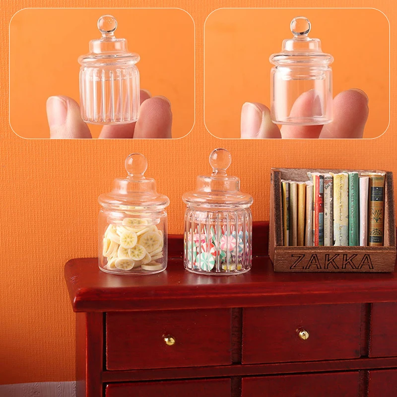 

1:12 Dollhouse Miniature Candy Jar Glass Bottle Storage Tank with Lid Tiny Vial Home Decor Toy Doll House Accessories
