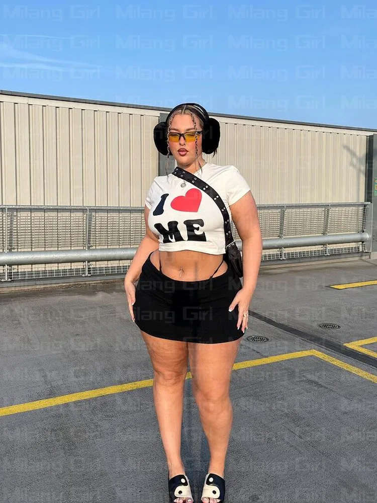 Футболка с коротким рукавом и принтом I LOVE ME уличная одежда в стиле Харадзюку