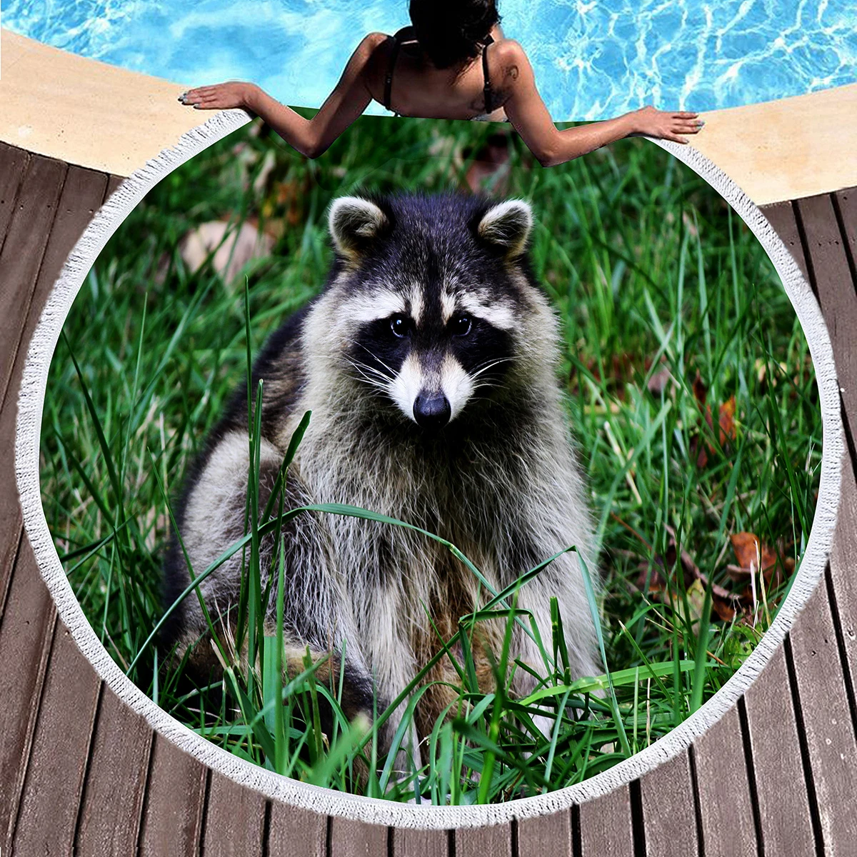 

Raccoon Round Beach Towels Oversized little Cute Animal Wildlife Nature Big Beach Towel Microfiber Beach Towel Soft Pool Towel