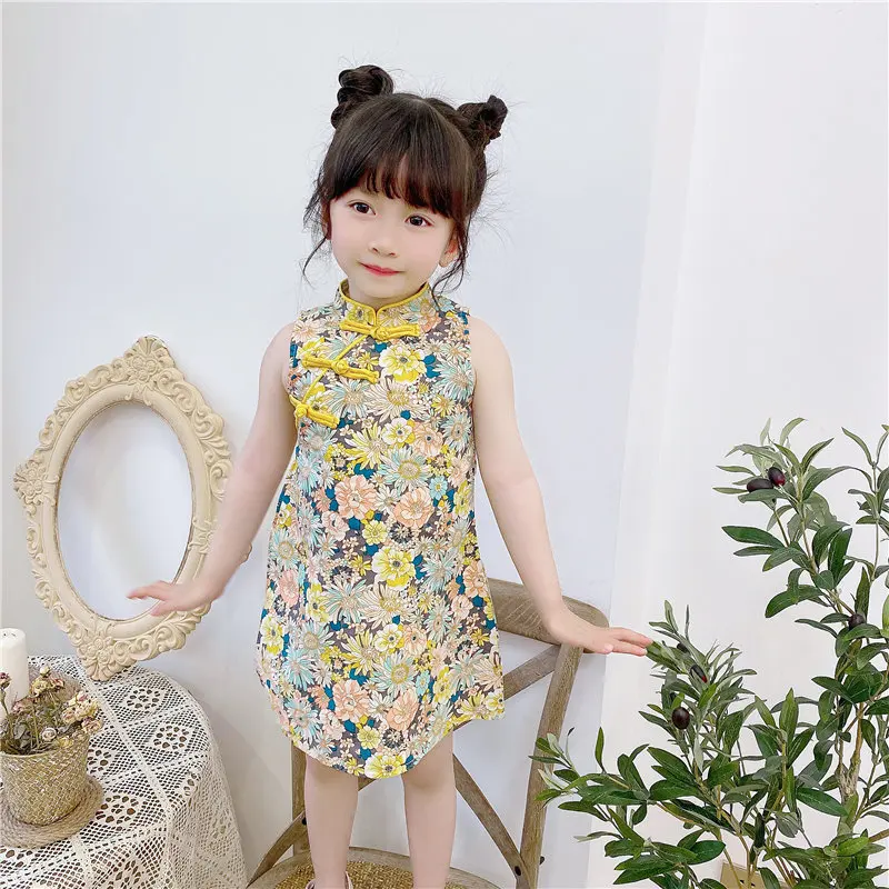 

Girls Dress 2022 Summer Fashion Floral Baby Girl Party Dress Children Chinese Traditional Cheongsam Costume Qipao Outfits 2-7Y