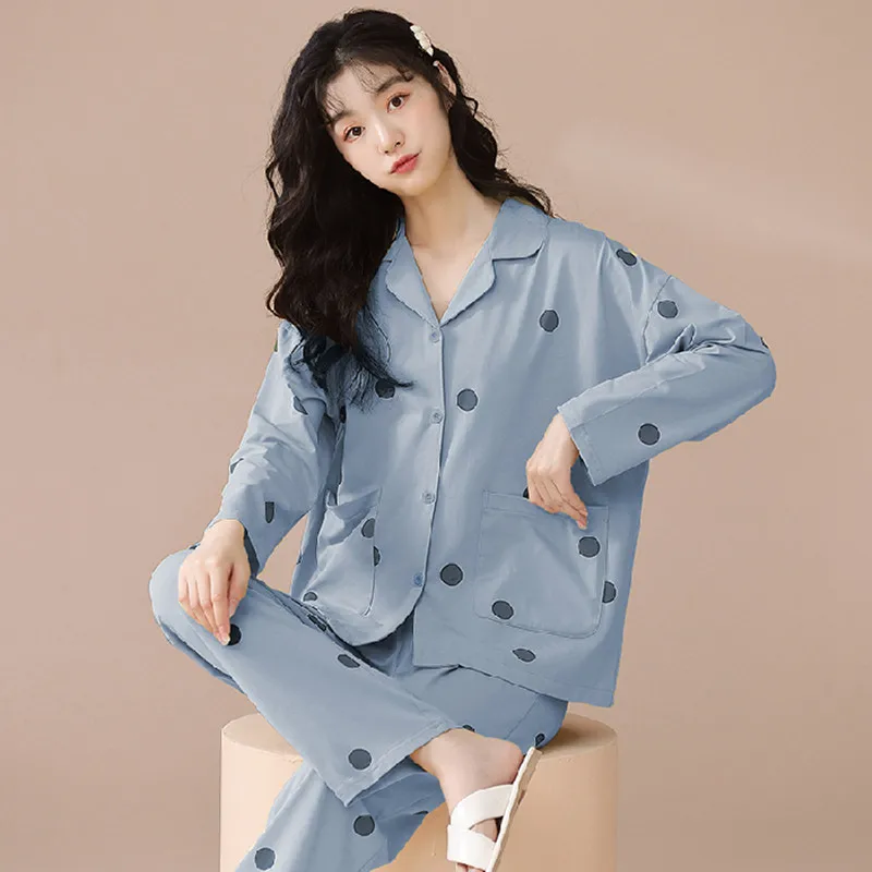 pajamas Ms 2023 women pajamas in the spring and autumn cotton long sleeve pajamas loose adult mother pajamas household to take