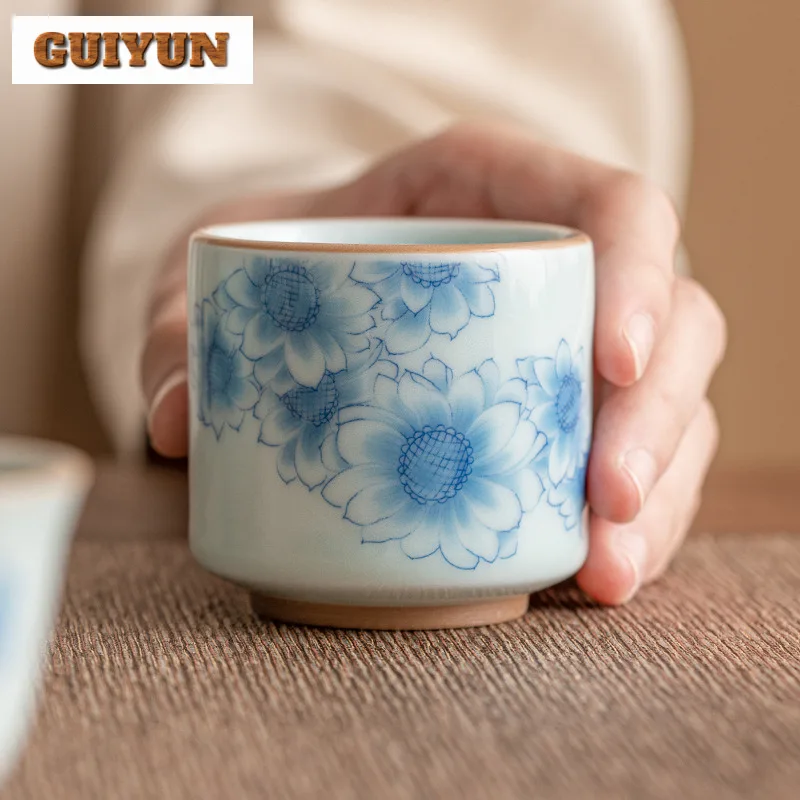 Китайская сине-белая чашка для чая с солнечным цветком креативная бамбуковым