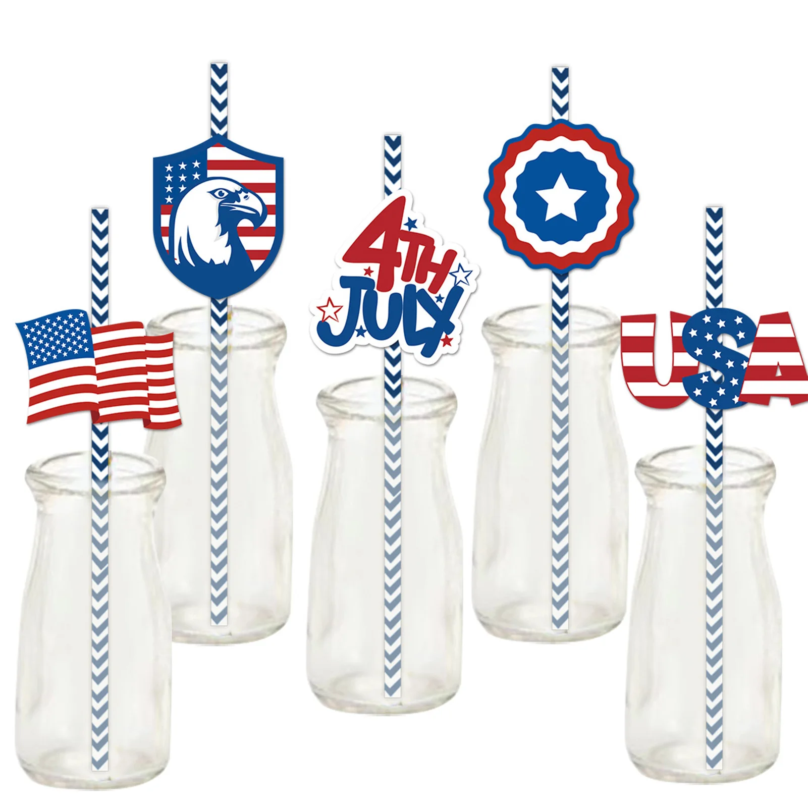 

24pcs/set 4th of July Disposable Straws Flags Decor Well Crafted Patriotic Drinking Straws for Independence Day Party Favor