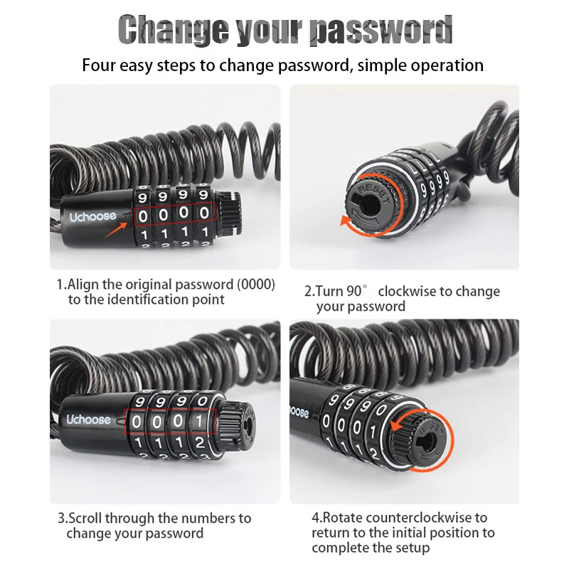 Прочный классический замок для шлема цепочка с 4-значным кодом комбинированный