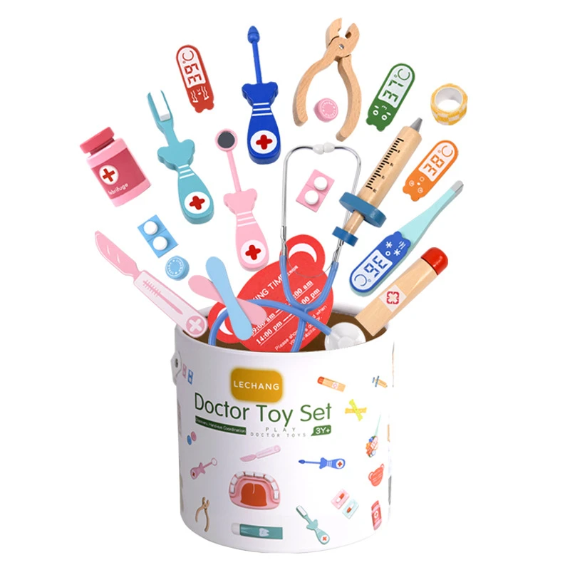 

Children Simulated Doctor Toy Dentist Kids Wooden Suit Family Girl Nurse Boy Stethoscope Role Play Toy Best Gift