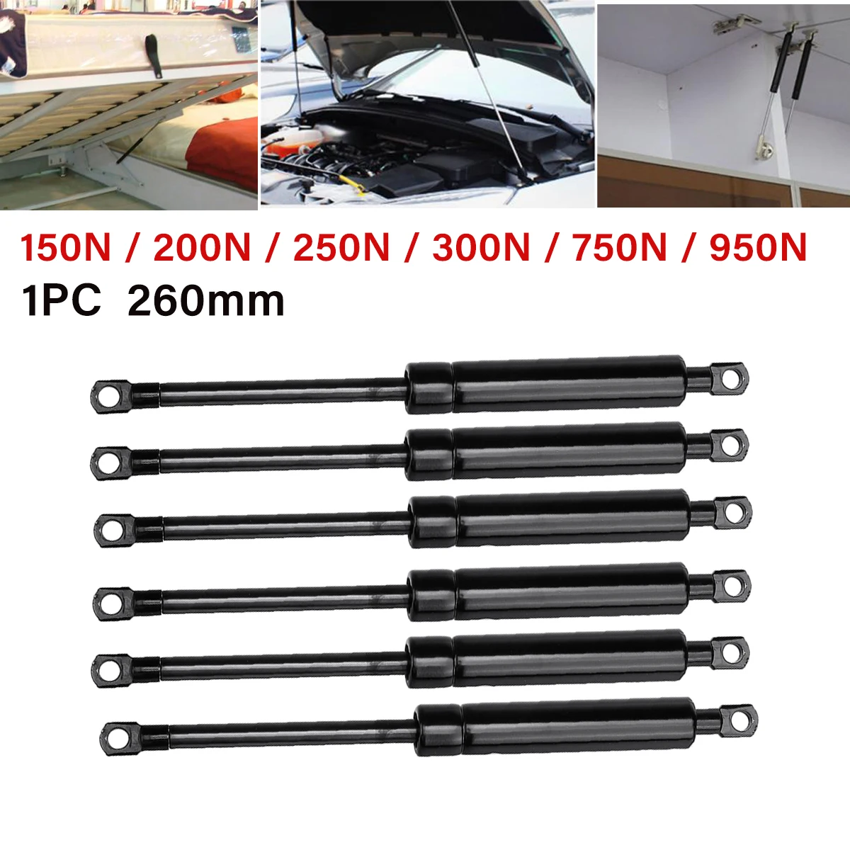 2 шт. универсальные газовые стойки 260 мм 150N/200N/250N/300N/750N/900N, газовая пружина, поддержка автомобильных фургонов, дверей, окон, люков, лодок, автобусов