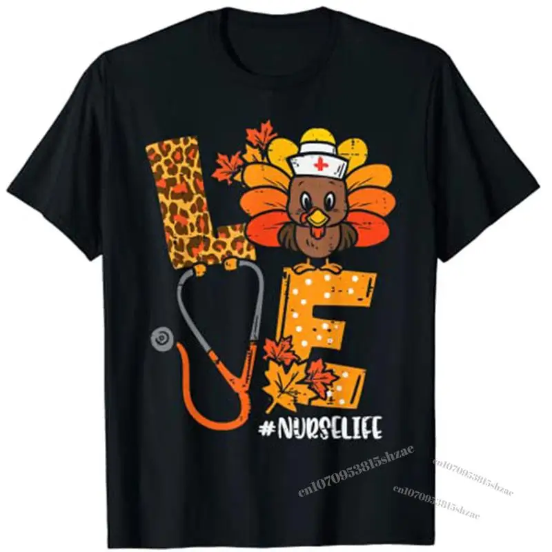 

Love Turkey Stethoscope Nurse Life Thanksgiving Fall Women Graphic T-Shirt