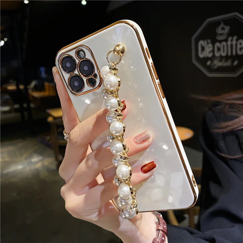 girl fashion pearl bracelet chain phone case for infinix hot 11 10 9 8 pro 11 play 10i 10t hot 10s 11s nfc 10 lite plating cover free global shipping