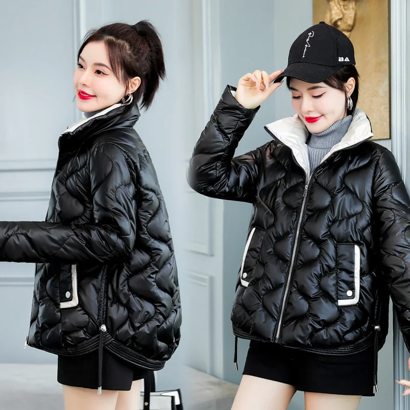 Enlarge 2023 Women Winter Jacket Coats Thick Down Cotton Padded Overcoat Female Parka Korean Glossy Short Coat Woman Windbreaker Jackets