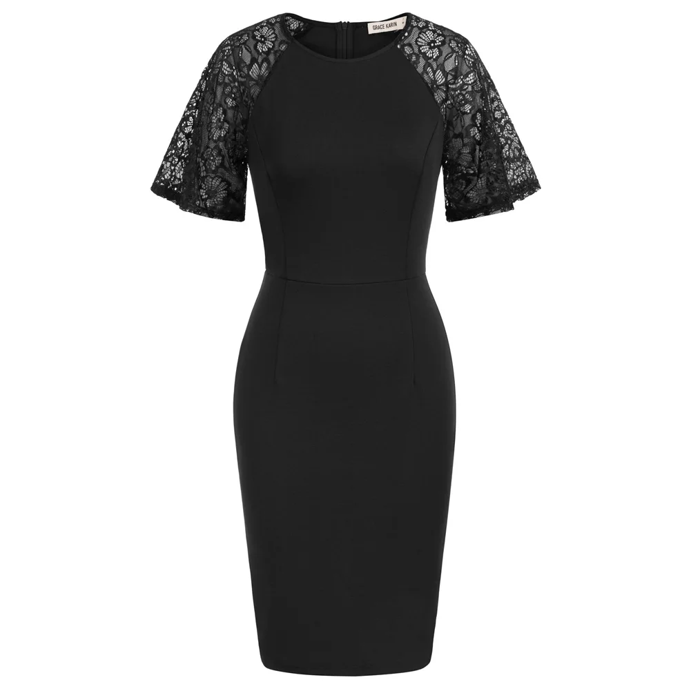

GK Summer Dress Women Lace Patchwork Party Dress Short Raglan Sleeve Crew Neck Bodycon Dress Sexy Package Hip Dresses 2022