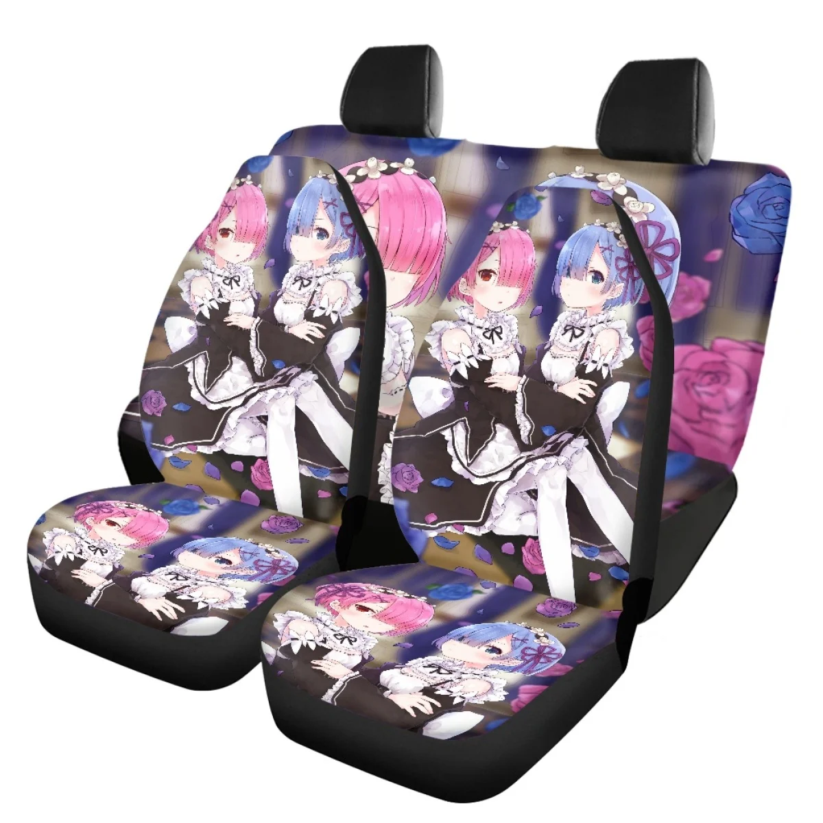 

Re Zero Rem Ram 3D Printing Anime Universal Fit Car Seat Covers Black Front Seat Durable Washable Auto Mads Vehicle Seat Covers