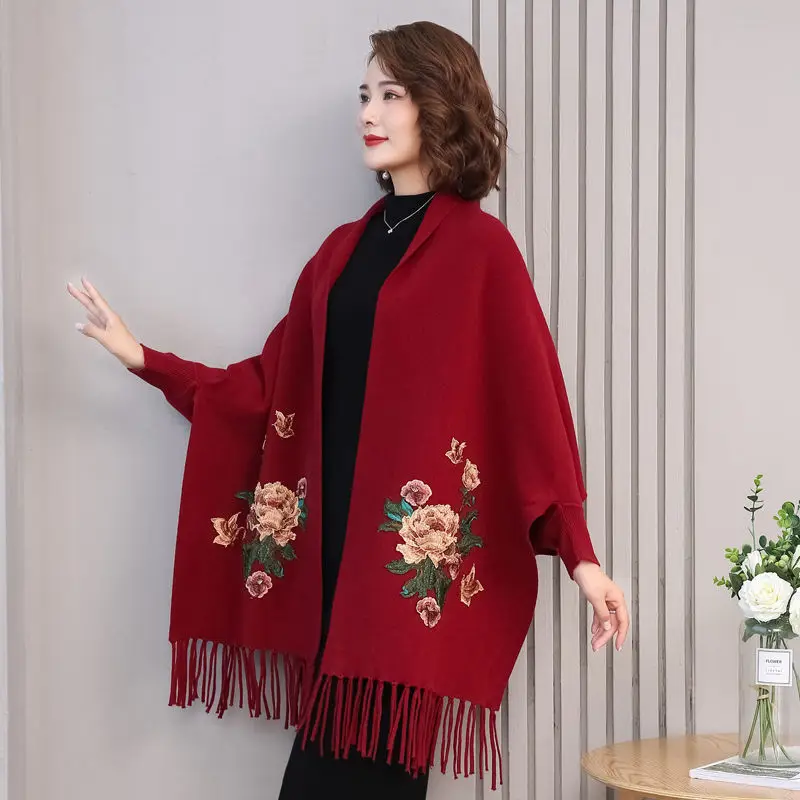 

Cashmere shawl poncho women autumn and winter coat scarf dual-use with sleeves wool warm autumn cloak cheongsam coat outside