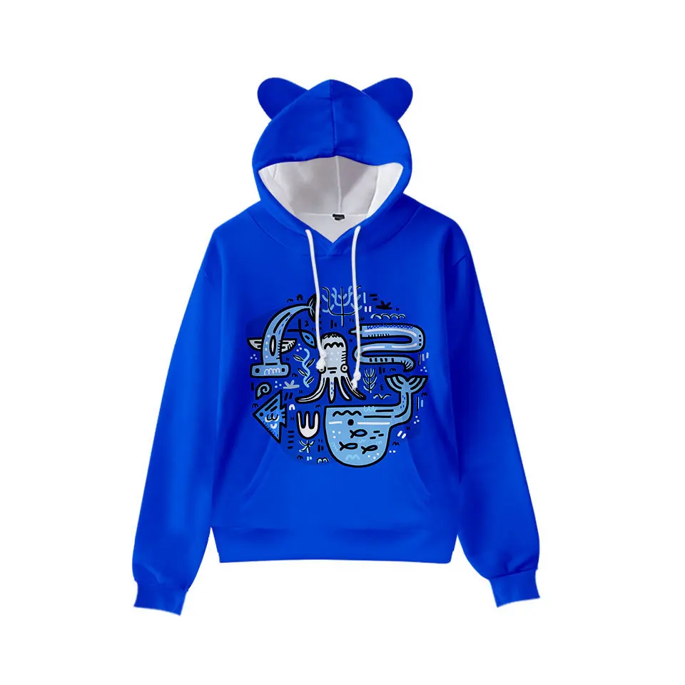 

Новинка 2021, модный детский костюм с капюшоном и кошачьими ушками с 3D-принтом морских животных, индивидуальный, Прямая поставка