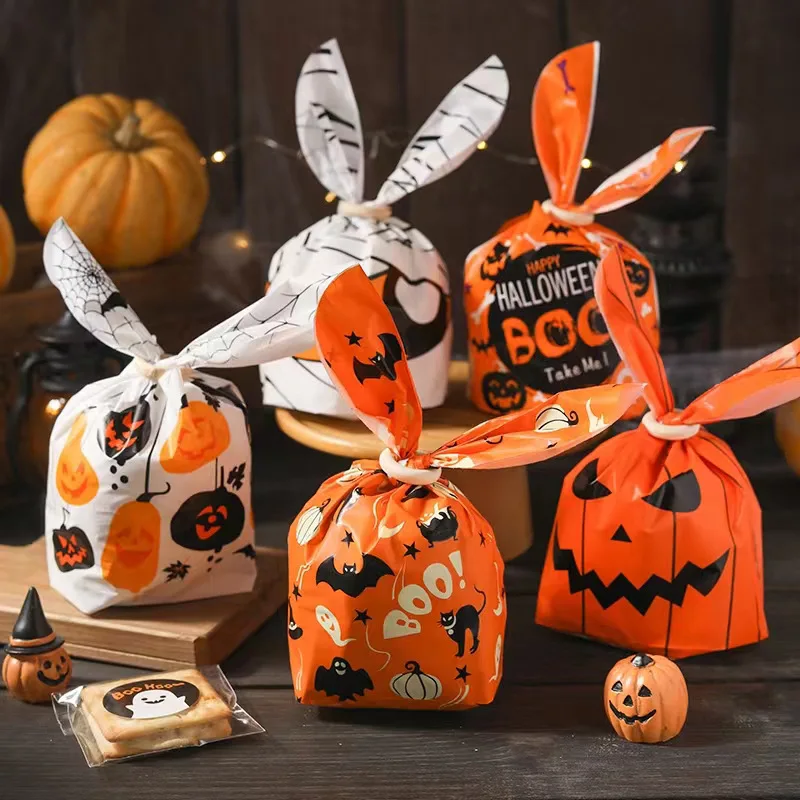 

Plastic Candy Bags for Halloween Party Decoration, Rabbit Ear Bag, Biscuit Cookies Gift Bag, Trick or Treat, Kids Favor, 50pcs