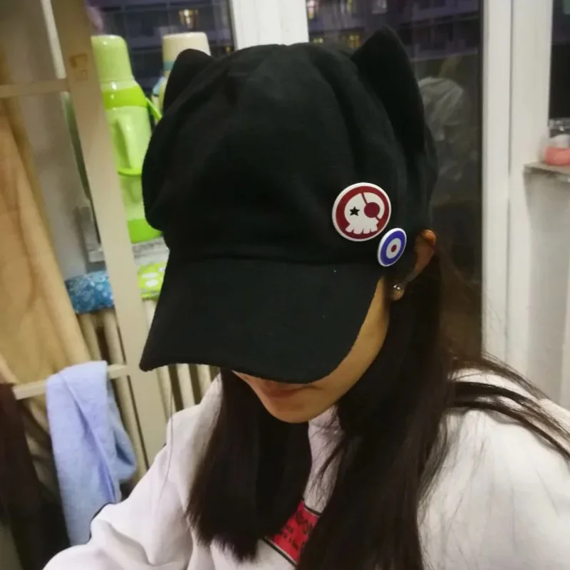 Ева Аска аниме шляпа кошачьи ушки милая черная плюшевая бейсболка костюмы шапки