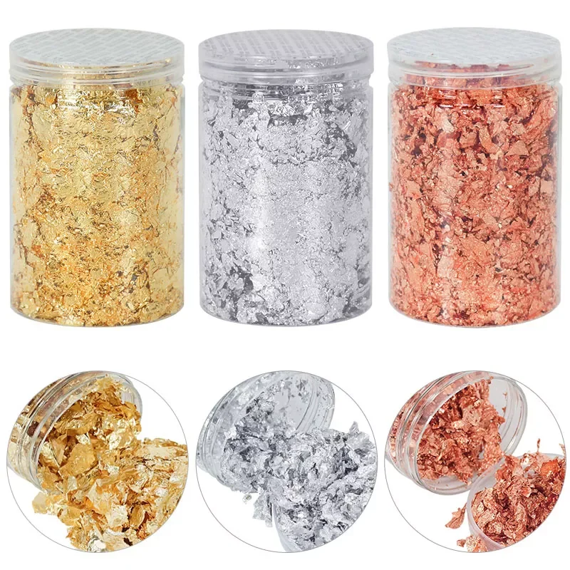 

10g Imitation Gold Leaf Flakes Sequins Glitters Confetti for Painting DIY Nail Art Foil Decorative Paper Dessert Cake Decoration