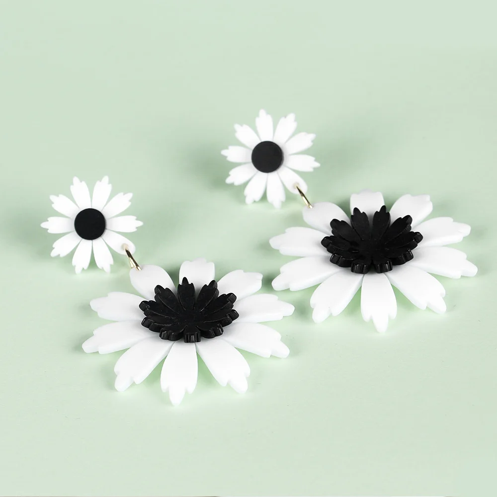 Женские акриловые серьги-Подсолнухи длинные серьги-ромашки желтого и белого