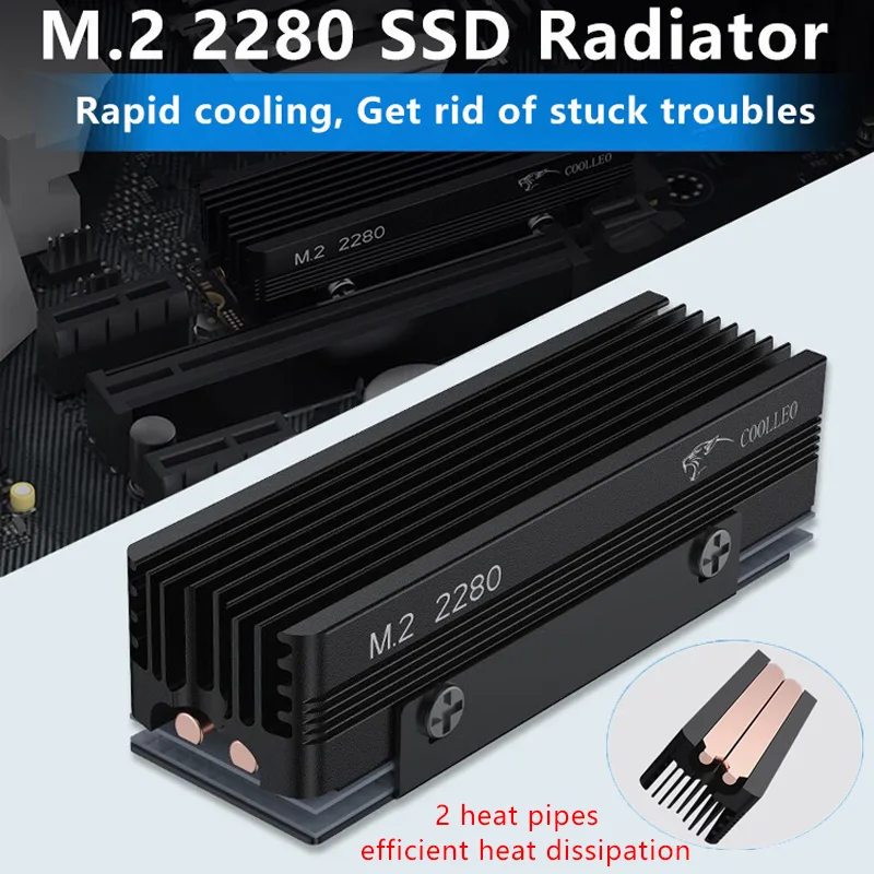 SSD-радиатор Coolleo M.2 2280 с термопанелью 14 8 Вт/мК два теплопроводных трубки
