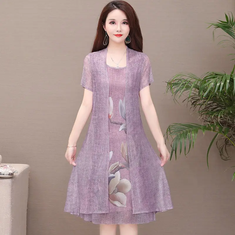 

Женский винтажный комплект из 2 предметов, шифоновая сетчатая ткань с принтом в стиле ретро, Одежда большого размера, E185, весна-лето