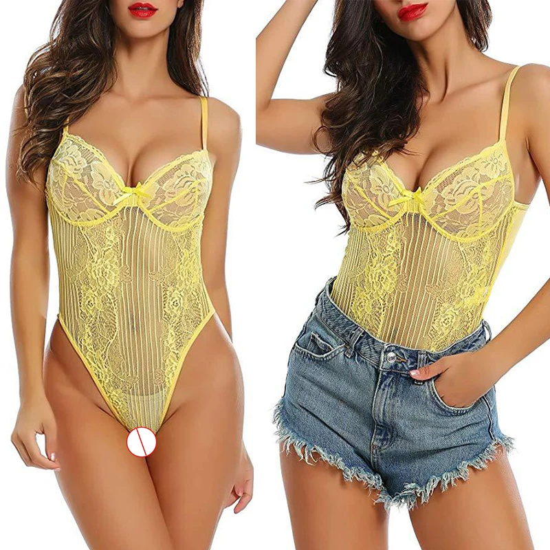 

New Sexy Lace Bodycon Bodysuit Backless Sexy Transparent Teddies Lingerie Bodysuits Slim Mesh Outfits Women Body Jumpsuit Femme