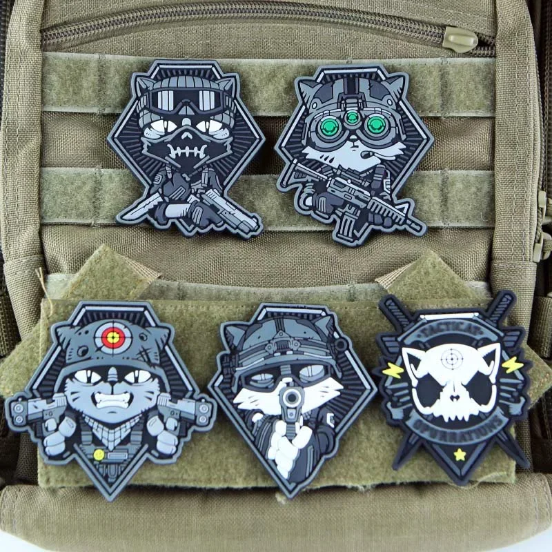 Тактические опрыскивания нашивки с изображением кота спецназ ПВХ боевой значок