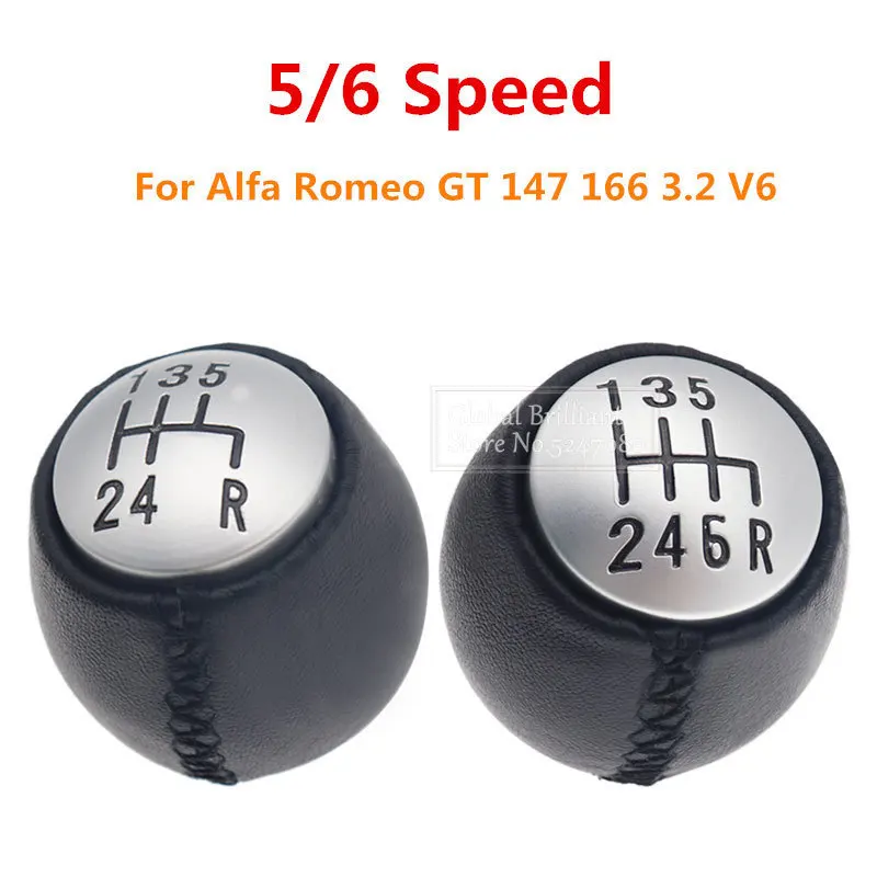 

5 6 Speed Car Auto Manual Gear Shift Knob PU Leather Lever Shifter Handball Round 55347088 For Alfa Romeo GT 147 166 3.2 V6