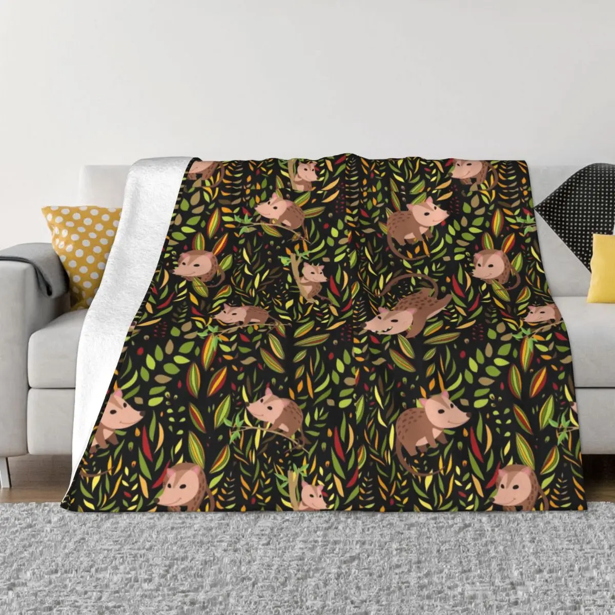 

Opossum Pattern Blanket Fleece Autumn/Winter Cute Animal Breathable Super Warm Throw Blanket for Sofa Outdoor Quilt
