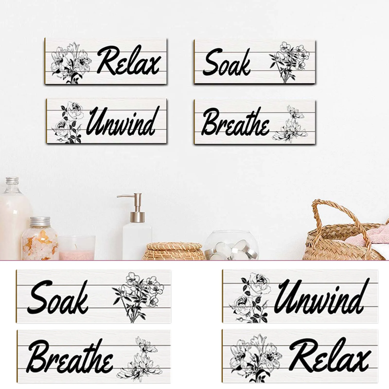 

4pcs Wooden Hanging Sign For Bathroom Wall Decor Rustic Wood Hanging Wall Plaque Farmhouse Home Decoration For Bathroom Laundry
