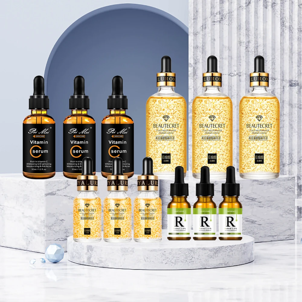 

3PCS 24K Gold Hyaluronic Acid Face Essence Deeply Nourishes Anti Wrinkles Niacinamide 24K Gold Brighten Skin Facial Essence