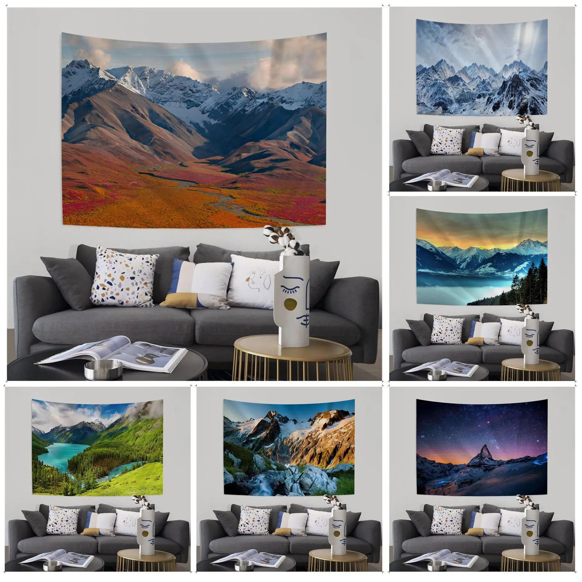 

Snow Mountain Chart Tapestry Wall Hanging Decoration Household Decor Blanket