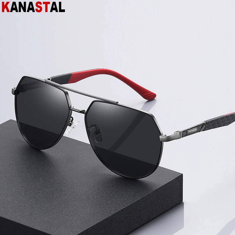 Men's Polarized Sunglasses UV400 Metal Double Beam Sun Glasses Pilot Eyeglasses Frames Outdoor Sports Driving Male Visor Eyewear