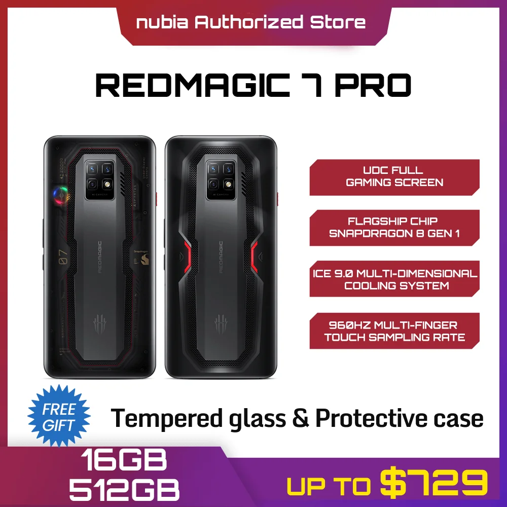 

Nubia REDMAGIC 7pro Global Version Gaming Phone 6.8'' 120Hz AMOLED Snapdragon 8 Octa Core 64MP Camera RedMagic 7ProCellphone