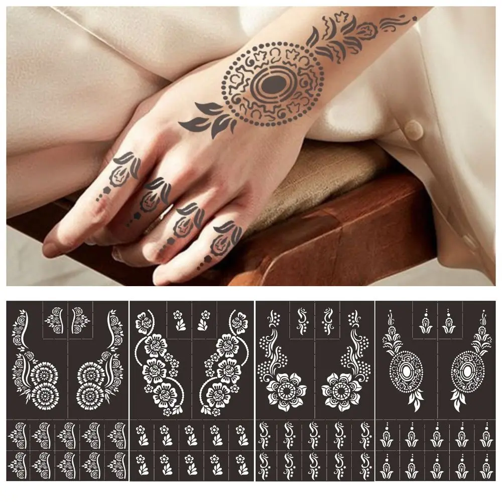 

Professional Henna Stencil Temporary Hand Tattoo Body Art Sticker Template Wedding Tool India Flower Tattoo Stencil