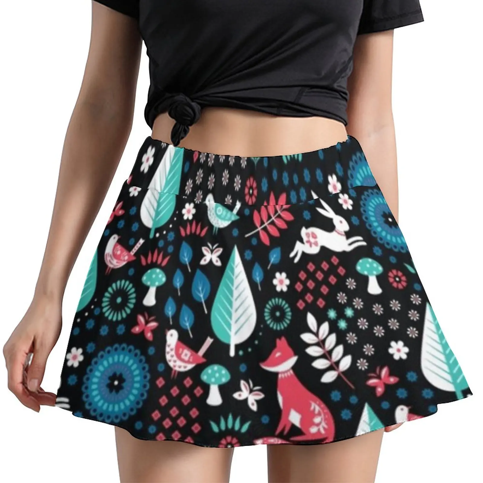 

Red Fox Funny Skirt Female Electric Forest Print Trendy Mini Skirts Summer Aesthetic Elastic Waist Big Size Casual A-line Skirt