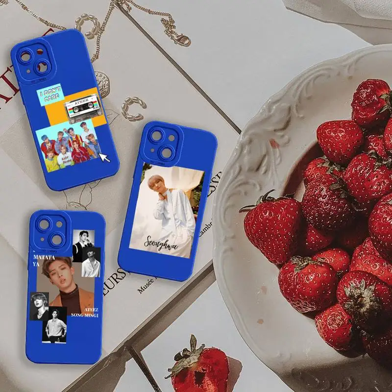 

Ateez Kpop group Phone Case For iPhone 13 12 11 Pro MAX Mini X XS XR 7 8 Plus Liquid Silicone Klein Blue