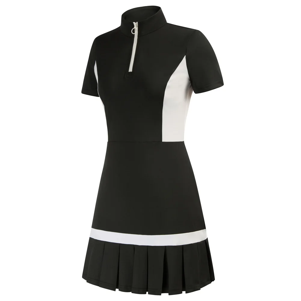 

JS Women Dress Tennis & Golf Contrast Color Sports Dress Fashion Summer New Short Sleeve Zipper Stand Collar Dress + Boxer