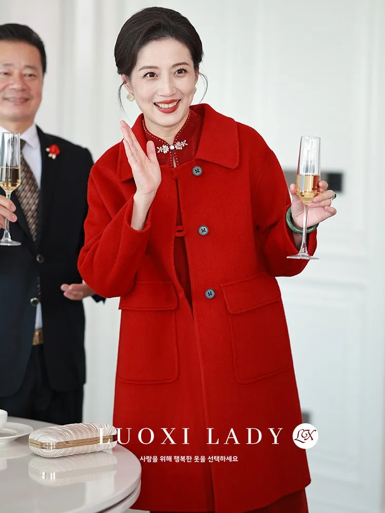 Свадебное платье свекрови двусторонняя шерстяная куртка новинка 2024 свадебное