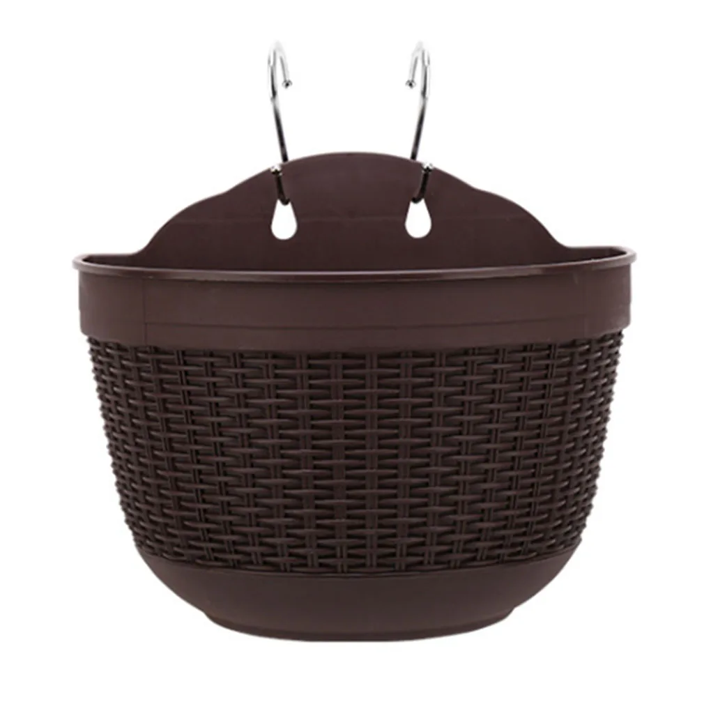

Wall-mounted Flower Pot Imitation Rattan Wall Hanging Flower Plant Pot Semicircular Resin Fence Basket for Balcony Garden Indoor