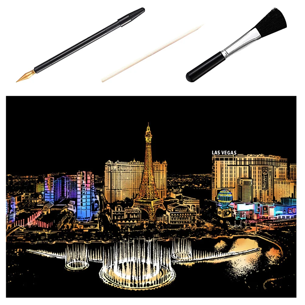 Скретч-картина выскабливание картина ночь Veiw царапающий рисунок сделай сам